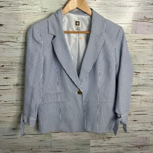 Anne Klein blue striped  blazer size small